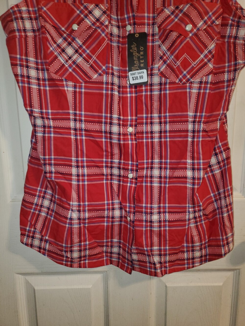 NWT Wrangler Retro Sleeveless Plaid Print Snap Western Shirt - Picture 5 of 14